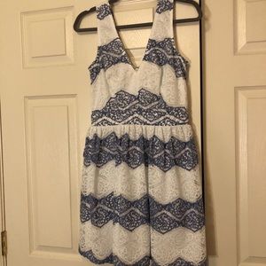Charlotte Russe Blue and White Lace Dress Size M